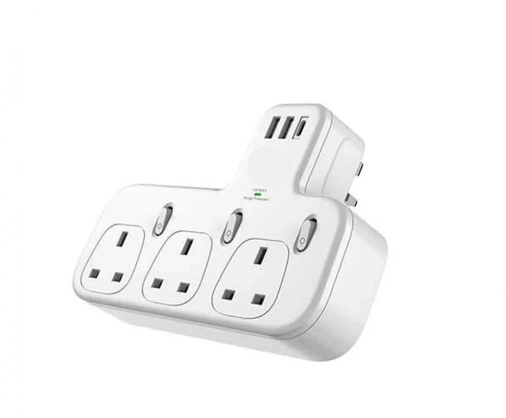 توصيلة قسام كهرباء ثلاثي مع منفذين USB ومنفذ PD من دينكس